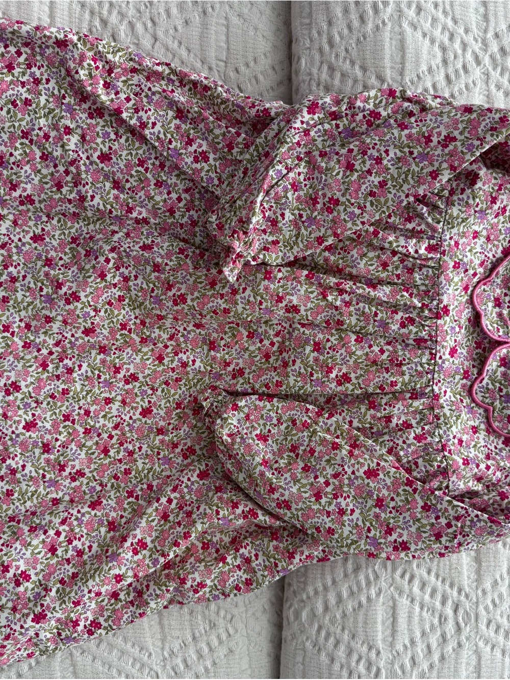 Girls Pink & Green Floral Ruffle Long-Sleeve Top